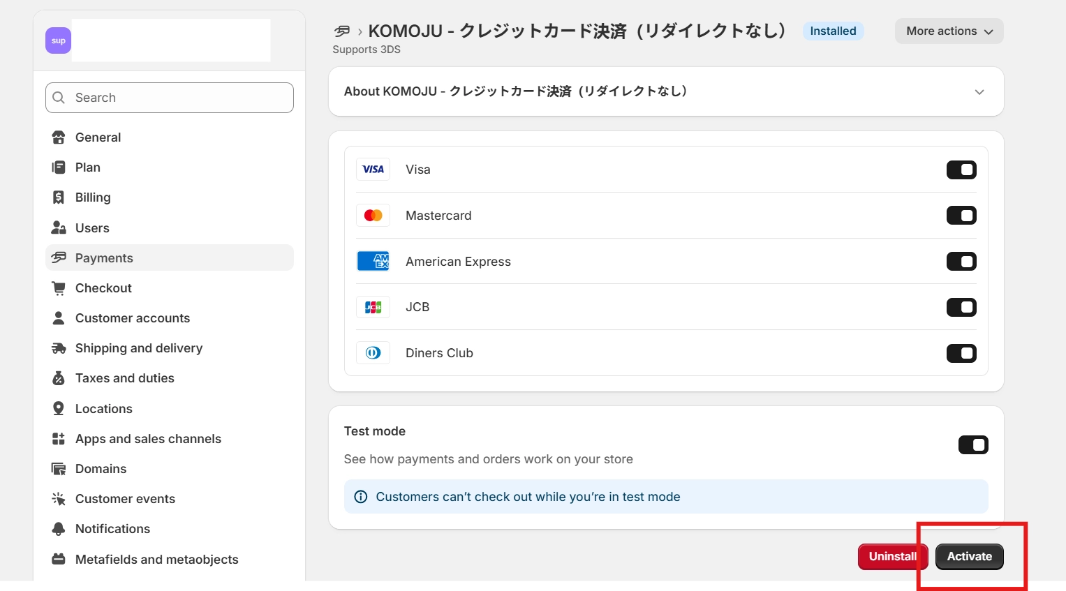 App Activation Settings