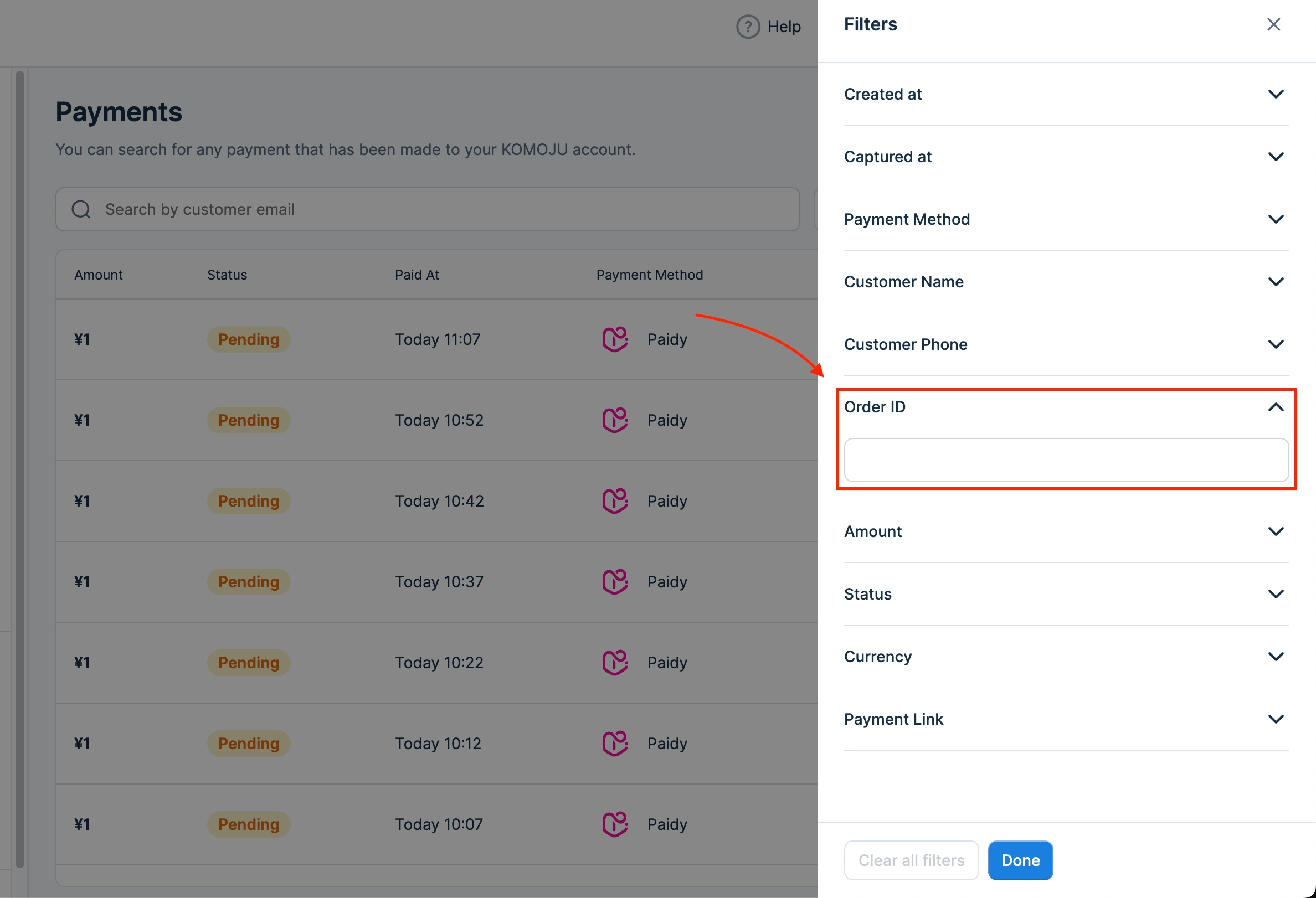 Once open, navigate to the Order ID section to input your Wix payment ID.